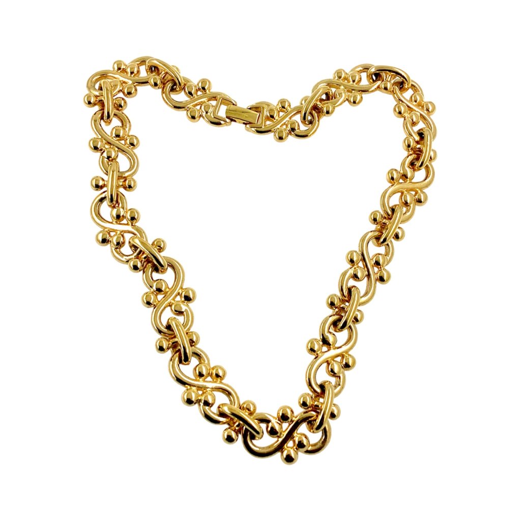 1970 Erwin Pearl Woman Runway Necklace, Fancy Link Chain, Gold Plated, Rare